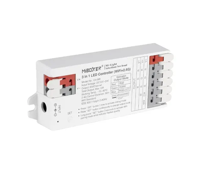 Professioneller TUYA + WIFI + 2,4 GHz 3-in-1 LED-Controller E3-WR für LED-Streifen, RGB & Weiß, App-Steuerung, Sprachassistent-kompatibel, 12-24V DC, max. 144W, ideal für Smart-Home-Lösungen Professioneller TUYA + WIFI + 2,4 GHz 3-in-1 LED-Controller E3-WR für LED-Streifen, RGB & Weiß, App-Steuerung, Sprachassistent-kompatibel, 12-24V DC, max. 144W, ideal für Smart-Home-Lösungen