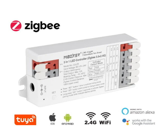 Professioneller TUYA + WIFI + 2,4 GHz 3-in-1 LED-Controller E3-WR für LED-Streifen, RGB & Weiß, App-Steuerung, Sprachassistent-kompatibel, 12-24V DC, max. 144W, ideal für Smart-Home-Lösungen Professioneller TUYA + WIFI + 2,4 GHz 3-in-1 LED-Controller E3-WR für LED-Streifen, RGB & Weiß, App-Steuerung, Sprachassistent-kompatibel, 12-24V DC, max. 144W, ideal für Smart-Home-Lösungen