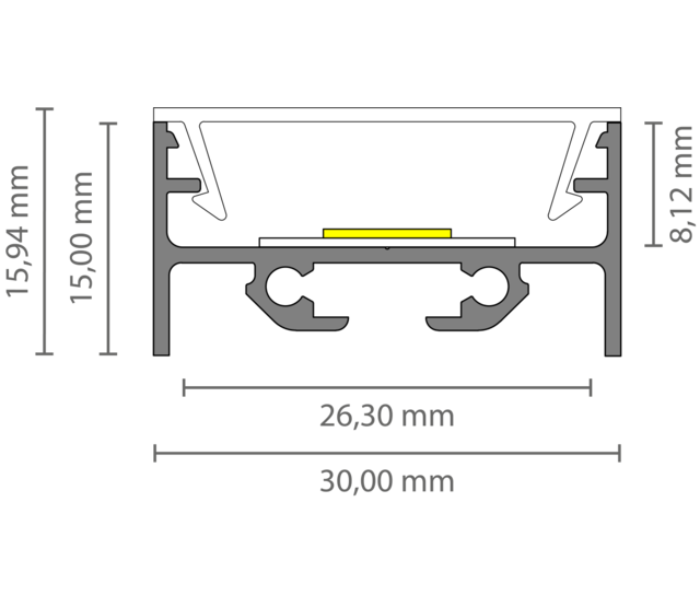 LED-Aluminiumprofil mit opaler Klickabdeckung, 30 mm x 15 mm – XL304ALU, ideal für LED-Streifen, Montagezubehör & Beleuchtungslösungen, präzise Maße & hochwertige Verarbeitung