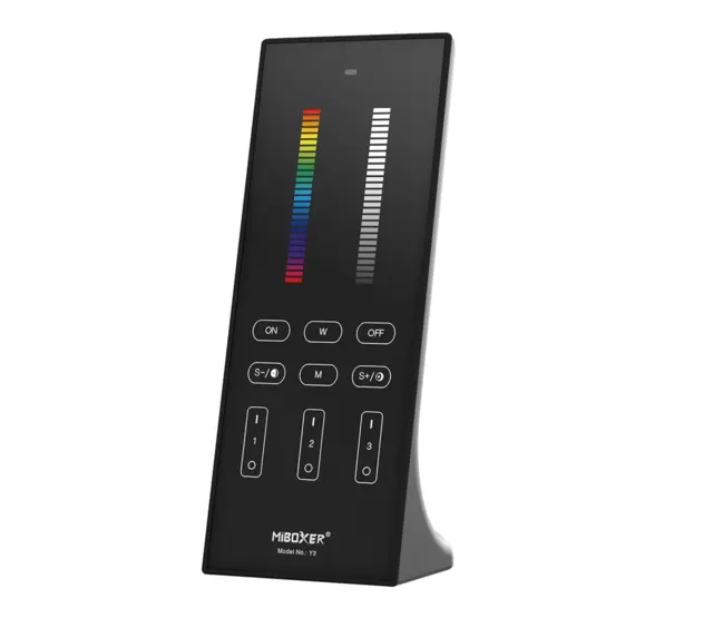 Design LED-Fernbedienung Tischmodell + Schwarze Wandhalterung für alle LED-Streifen – 3 Zonen – Miboxer Y3 – Ideal für RGB-LED-Beleuchtung, dimmbar, kompatibel mit 12V/24V LED-Systemen Design LED-Fernbedienung Tischmodell + Schwarze Wandhalterung für alle LED-Streifen – 3 Zonen – Miboxer Y3 – Ideal für RGB-LED-Beleuchtung, dimmbar, kompatibel mit 12V/24V LED-Systemen