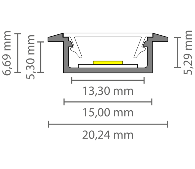 Schwarzes LED-Einbauprofil 15 mm x 6 mm mit Abdeckung für LED-Streifen – 308SCHWARZ | Präzise Aluminiumschiene für indirekte Beleuchtung, 15 mm Breite, 6 mm Höhe, ideal für moderne Lichtlösungen