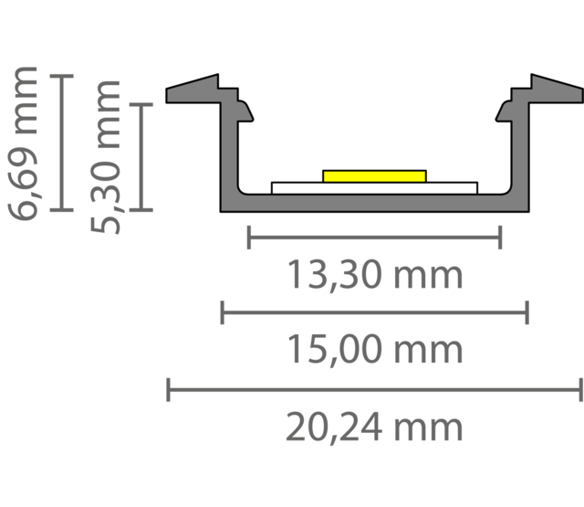 Schwarzes LED-Einbauprofil 15 mm x 6 mm mit Abdeckung für LED-Streifen – 308SCHWARZ | Präzise Aluminiumschiene für indirekte Beleuchtung, 15 mm Breite, 6 mm Höhe, ideal für moderne Lichtlösungen