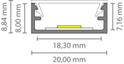 Aluminium LED-Profil 304WEISS mit Klick-Abdeckung, 8,84 x 20 mm, für LED-Streifen bis 15 mm Breite, hochwertige Lichtlenkung, optimale Wärmeableitung, ideal für Innenbeleuchtung, montagefreundlich