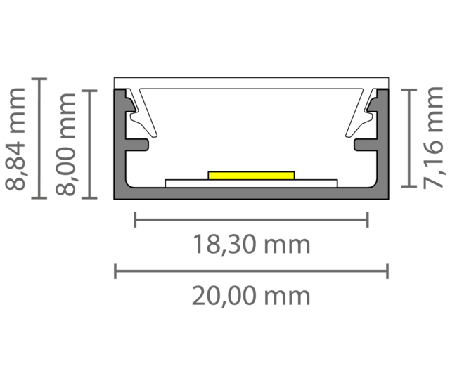 Aluminium LED-Profil 304WEISS mit Klick-Abdeckung, 8,84 x 20 mm, für LED-Streifen bis 15 mm Breite, hochwertige Lichtlenkung, optimale Wärmeableitung, ideal für Innenbeleuchtung, montagefreundlich