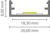 Aluminium LED-Profil 304WEISS mit Klick-Abdeckung, 8,84 x 20 mm, für LED-Streifen bis 15 mm Breite, hochwertige Lichtlenkung, optimale Wärmeableitung, ideal für Innenbeleuchtung, montagefreundlich