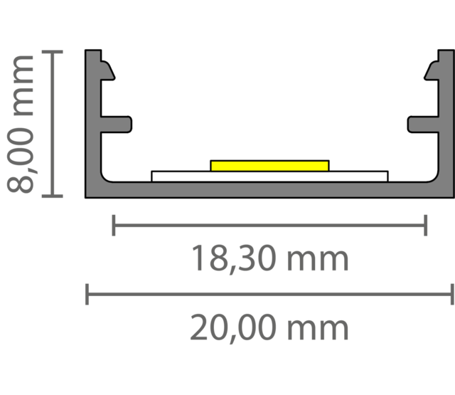 Aluminium LED-Profil 304WEISS mit Klick-Abdeckung, 8,84 x 20 mm, für LED-Streifen bis 15 mm Breite, hochwertige Lichtlenkung, optimale Wärmeableitung, ideal für Innenbeleuchtung, montagefreundlich