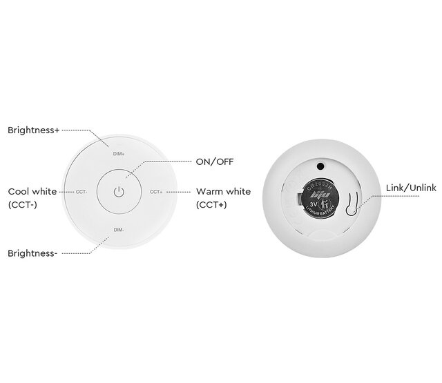 Kabellose Mini LED-Fernbedienung MiBoxer K2S Weiß – Steuerung für LED-Streifen, einfarbig & Dual White, 2,4 GHz Funk, 20 m Reichweite, kompatibel mit Smart-Home-Systemen, inkl. Batterie