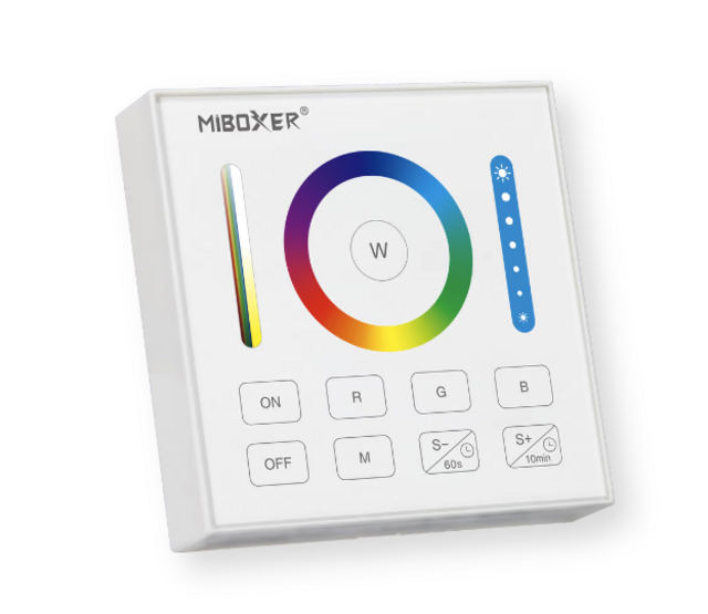 Drahtloser LED Wanddimmer RGBCCT – Steuerung für LED Streifen & Leuchten, Weiß B0, MiBoxer, 24V/12V, 2,4 GHz, App- & Sprachsteuerung, dimmbar, 255 Farben, 3000-6000K, 10-100% Helligkeit
