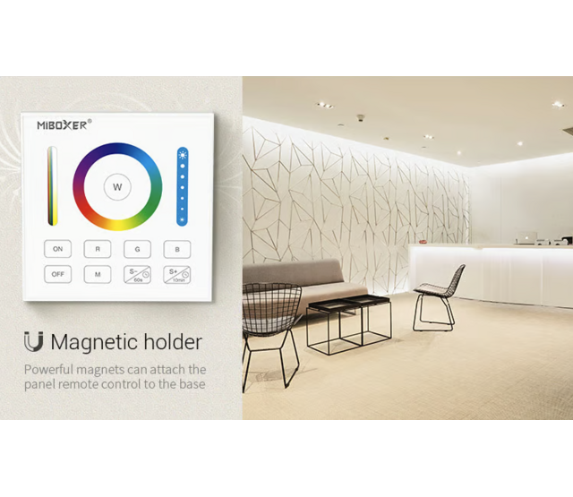 Drahtloser LED Wanddimmer RGBCCT – Steuerung für LED Streifen & Leuchten, Weiß B0, MiBoxer, 24V/12V, 2,4 GHz, App- & Sprachsteuerung, dimmbar, 255 Farben, 3000-6000K, 10-100% Helligkeit