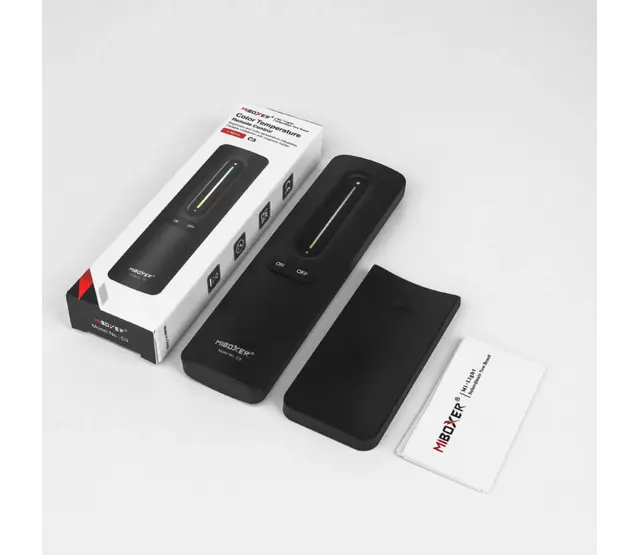 Funkfernbedienung für CCT/Dual-Weiß LED-Streifen – 1 Zone – Miboxer C3 – Steuerung von Farbtemperatur & Helligkeit – Ideal für RGBW-LED-Beleuchtung – Kompatibel mit 12V/24V LED-Streifen – Einfache Installation Funkfernbedienung für CCT/Dual-Weiß LED-Streifen – 1 Zone – Miboxer C3 – Steuerung von Farbtemperatur & Helligkeit – Ideal für RGBW-LED-Beleuchtung – Kompatibel mit 12V/24V LED-Streifen – Einfache Installation