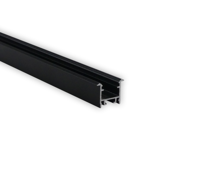 Schwarzes LED-Einbauprofil 15mm x 15,69mm mit Klickabdeckung für LED-Streifen – 303Schwarz | Aluminiumprofil für indirekte Beleuchtung, 15 mm Nutbreite, hochwertige Montage für LED-Technik