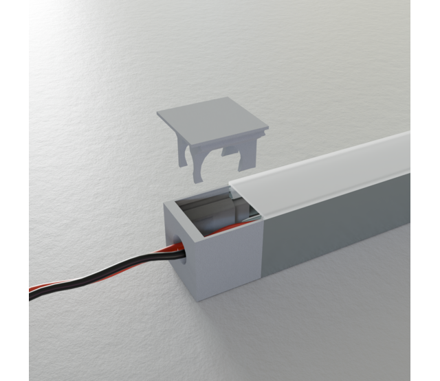 Endkappe mit Kabeldurchführung hinten für LED Aluminiumprofil 318ALU, 20 mm Breite, IP20, passend für LED Profil 20 mm, inkl. Montagezubehör