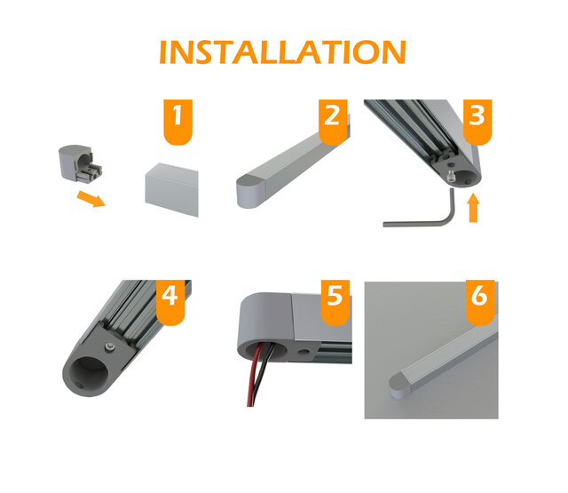 Endkappe Weiss mit Kabeldurchführung unten für LED Aluminiumprofil XL306Weiss, 20 mm Breite, IP20, passend für LED Profil 20 mm, inkl. Montagezubehör - Copy