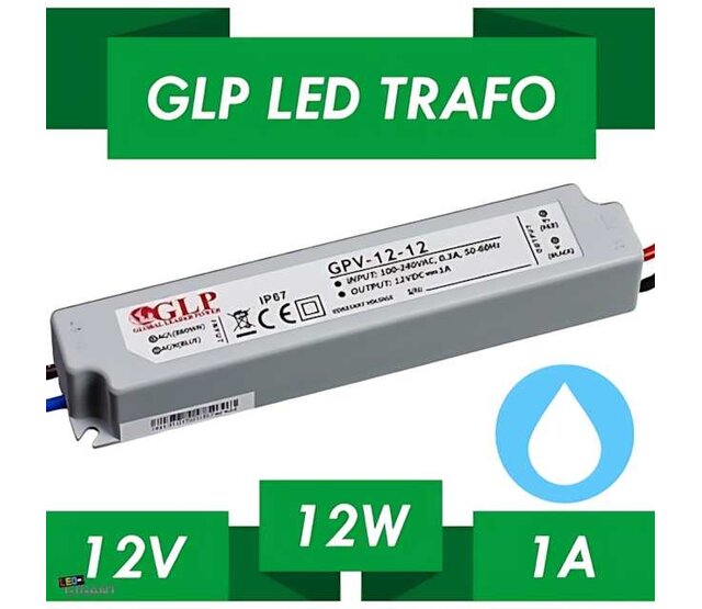12W 12V 1A LED-Treiber IP67 wasserdicht - GLP GPV-12-12 Netzteil für LED-Streifen, 12 Watt 12 Volt 1 Ampere, staub- und spritzwassergeschützt, ideal für Außenbereich und Beleuchtung 12W 12V 1A LED-Treiber IP67 wasserdicht - GLP GPV-12-12 Netzteil für LED-Streifen, 12 Watt 12 Volt 1 Ampere, staub- und spritzwassergeschützt, ideal für Außenbereich und Beleuchtung