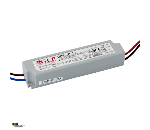LED-Treiber 20 Watt 12 Volt 2 Ampere IP67 wasserdicht – GLP GPV-20-12 – Konstantspannungsnetzteil für LED-Streifen, Außenbereich geeignet