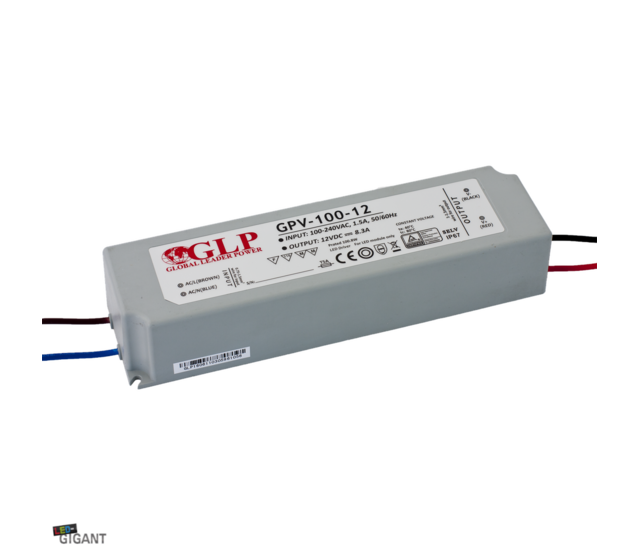 LED-Netzteil 100 Watt 12 Volt 8,33 Ampere – IP67 spritzwassergeschützt – GLP GPV-100-12 – Konstantspannungsquelle für LED-Streifen & Beleuchtung – 12V DC Ausgang – Robust und langlebig
