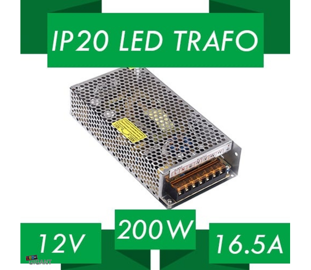 200W LED-Netzteil 12V 16,5A für LED-Streifen – IP20 Schutzklasse, Konstantspannung, 230V AC Eingang, ideal für Innenbeleuchtung