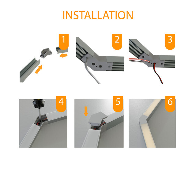 Eckverbinder 135° Weiß für LED Profil XL306 Weiß inklusive 2 Madenschrauben M5 x 4