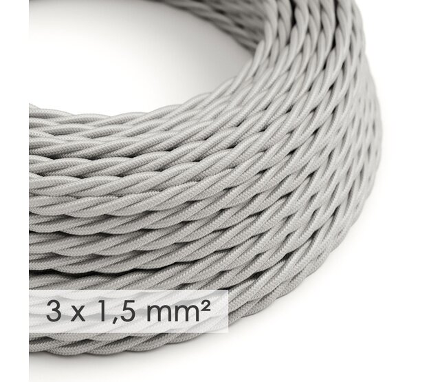 Textilkabel geflochten mit breitem Querschnitt 3x1,50 - Seideneffekt Silber TM02