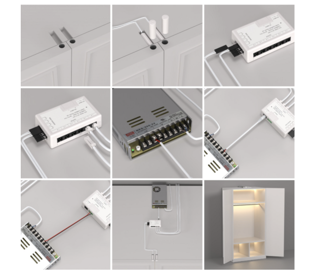 Magnetischer Schrank-Controller SMC002 für LED-Streifen mit 10×30 mm Einbausensor, kabellos, automatische Lichtsteuerung