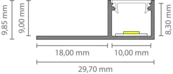 LED Fliesenprofil F0 inkl. Abdeckung Opal /Schwarz– 1 m oder 2 m, 29,70 × 9,85 mm | Für bündigen Einbau in Fliesen & Putz