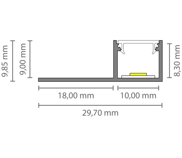 LED Fliesenprofil mit Abdeckung 29,70mm x 9,85mm – F0