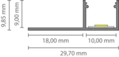 LED Fliesenprofil F0 inkl. Abdeckung Opal /Schwarz– 1 m oder 2 m, 29,70 × 9,85 mm | Für bündigen Einbau in Fliesen & Putz