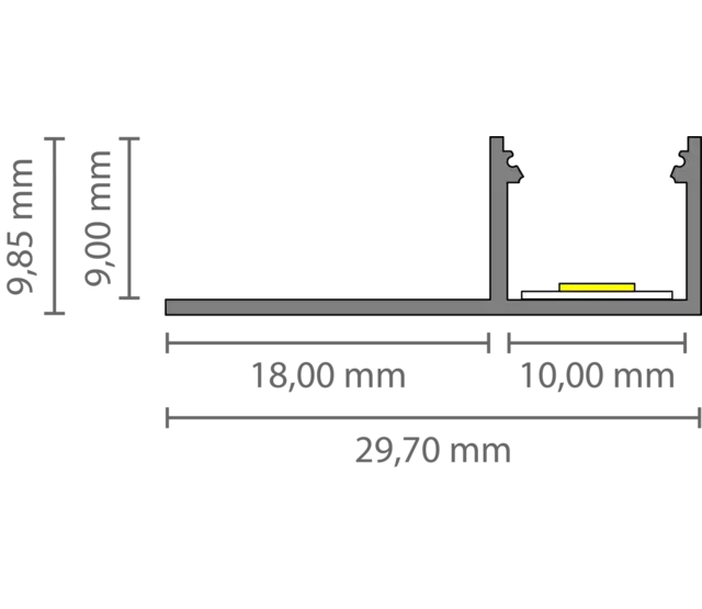 LED Fliesenprofil mit Abdeckung 29,70mm x 9,85mm – F0