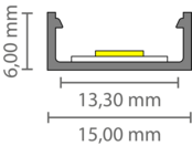 15 mm × 6,69 mm Aluminium-LED-Profil in 3 m Länge mit Abdeckung für LED-Streifen – 301ALU. Robustes, kratzfestes Aluminium, passend für LED-Streifen bis 13,3 mm Breite.