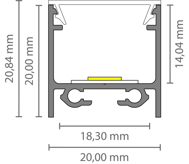 20 mm x 20 mm LED-Aluminiumprofil 3m mit Diffusorabdeckung für LED-Streifen – 318ALU, hochwertiges Montagesystem für indirekte Beleuchtung, präzise Maße nach DIN-Norm