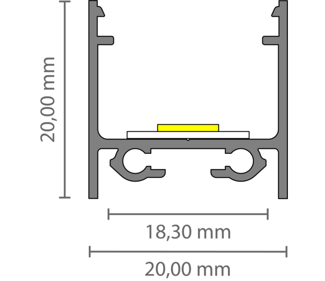 20 mm x 20 mm LED-Aluminiumprofil 3m mit Diffusorabdeckung für LED-Streifen – 318ALU, hochwertiges Montagesystem für indirekte Beleuchtung, präzise Maße nach DIN-Norm