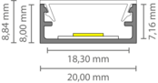 8,84 mm x 20 mm LED-Aluminiumprofil 3m mit opaler Klick-Abdeckung für LED-Streifen – 304ALU, hochwertiges Montagesystem zur indirekten Beleuchtung, präzise Maße nach DIN-Norm
