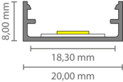 8,84 mm x 20 mm LED-Aluminiumprofil 3m mit opaler Klick-Abdeckung für LED-Streifen – 304ALU, hochwertiges Montagesystem zur indirekten Beleuchtung, präzise Maße nach DIN-Norm