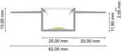 LED Trockenbauprofil Trimless400 – 60 × 15 mm, mit opaler Klick-Abdeckung | Trimless-Optik ohne sichtbare Profilkante