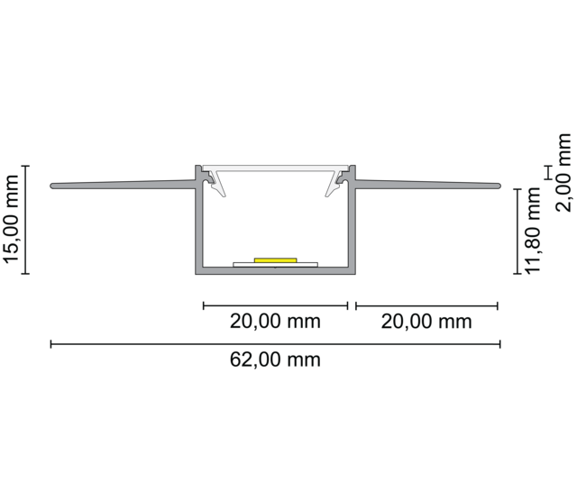 LED Trockenbauprofil Trimless400 – 60 × 15 mm, mit opaler Klick-Abdeckung | Trimless-Optik ohne sichtbare Profilkante