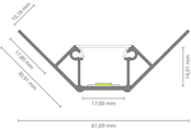LED Fliesenprofil Inneneck 61,69 mm x 30,91 F2 für LED Streifen