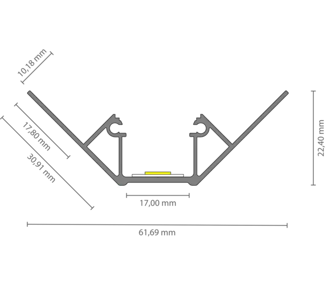 LED Fliesenprofil Inneneck 61,69 mm x 30,91 F2 für LED Streifen