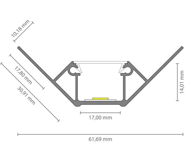 LED Fliesenprofil F2 Inneneck – 3 m, 61,69 × 30,91 mm | Profi-Länge für durchgehende Lichtfugen