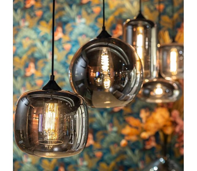 LED Pendelleuchte Botany – Dimmbar, Höhenverstellbar, E27-Fassung, Aluminium & Glas, in Amber, Grau und Titan