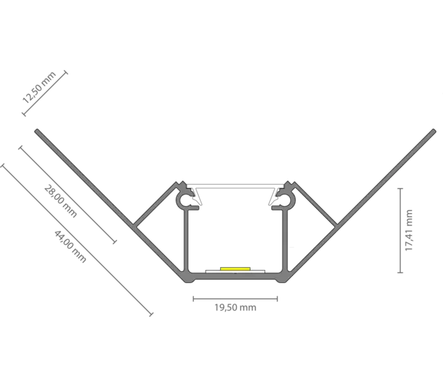LED Trockenbauprofil Inneneck 2 Meter, 44 mm x 12,5 mm, T5– LED-Streifen-Integration für Inneneck, präzise Maße, optimale Lichtverteilung, ideal für moderne Raumgestaltung