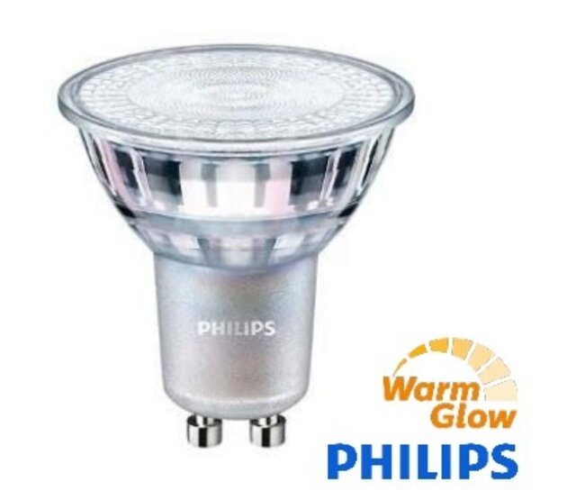 Philips GU10 LED Spot Silber – Dimm to Warm, 4,9W, 2700K–2200K, 355 lm, CRI 80