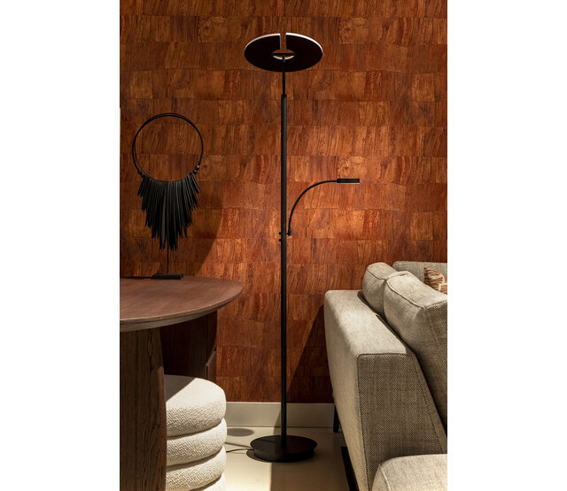 LED Stehleuchte & Leseleuchte Riva in Schwarz, integrierte LED 30W + 6W, dimmbar, 2200K–3500K, 3140lm, CRI80, IP20, Klasse II, Aluminium, 35×35×180cm