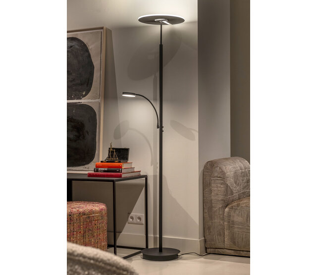 RIVA LED-Deckenfluter mit Leselampe, Schwarz, 30 W + 6 W