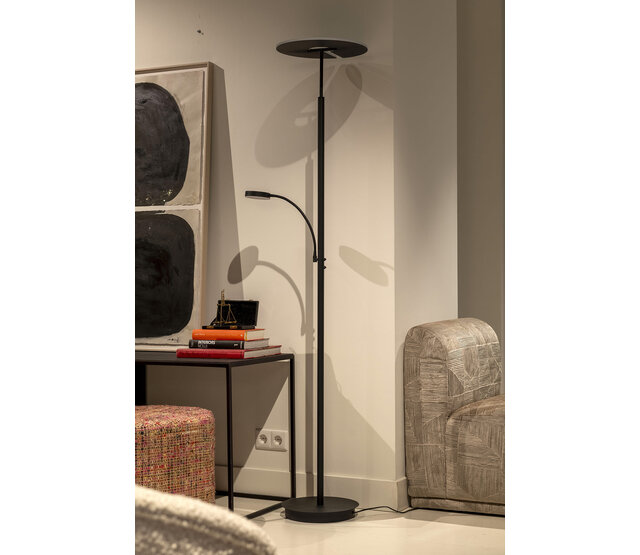 LED Stehleuchte & Leseleuchte Riva in Schwarz, integrierte LED 30W + 6W, dimmbar, 2200K–3500K, 3140lm, CRI80, IP20, Klasse II, Aluminium, 35×35×180cm