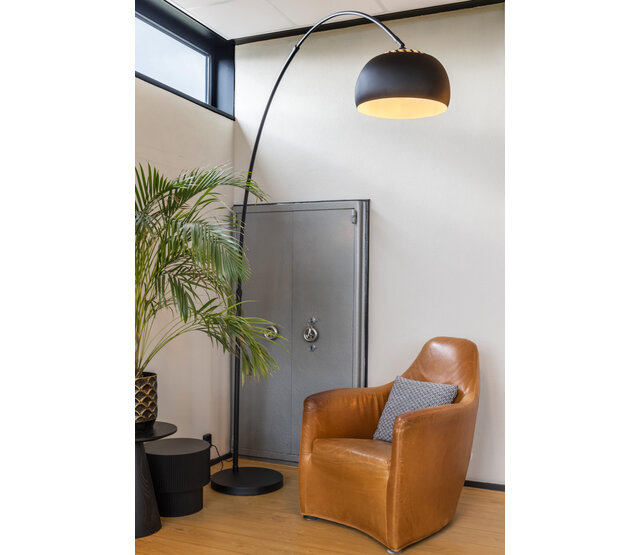 LED Bogenlampe Bogota, E27-Fassung, dimmbar, max. 60W, höhen- und breitenverstellbar, mit schwarzem Marmorfuß, Stahl, 220×45×250cm – Ausführung Schwarz