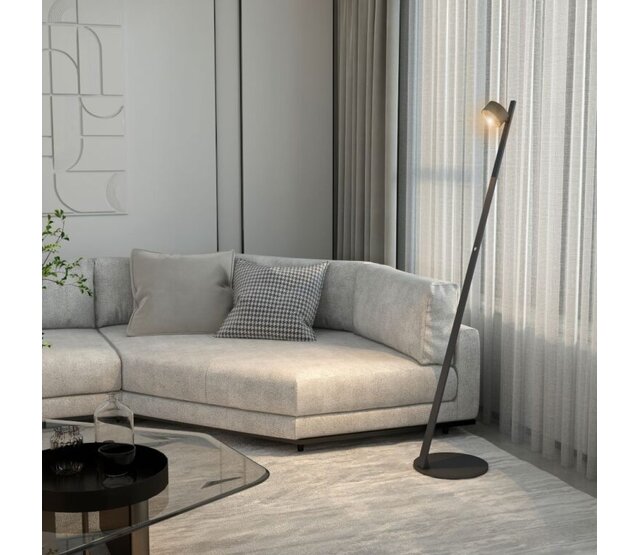 LED Stehleuchte Omega in Schwarz, integrierte LED 7W, dimmbar, 2700K, 660lm, CRI90, IP20, Klasse I, Aluminium, 30×30×146,3cm