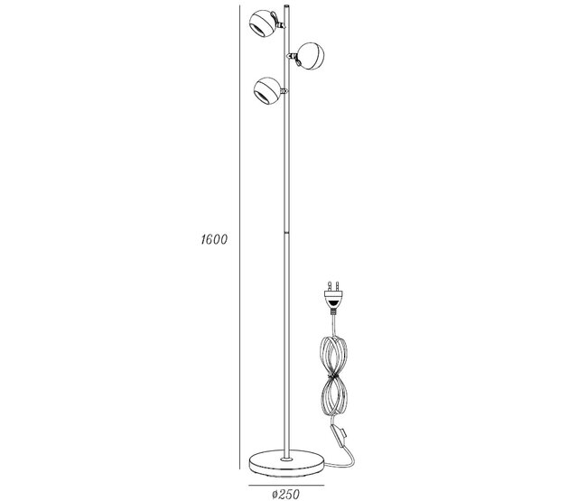 LED Stehleuchte Bolero mit 3 Lichtern in Schwarz, GU10-Fassung, max. 35W, Stahl, mit Fußschalter, verstellbare Spots, 25×25×160cm