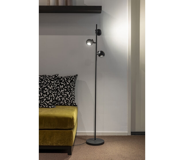 LED Stehleuchte Bolero mit 3 Lichtern in Schwarz, GU10-Fassung, max. 35W, Stahl, mit Fußschalter, verstellbare Spots, 25×25×160cm