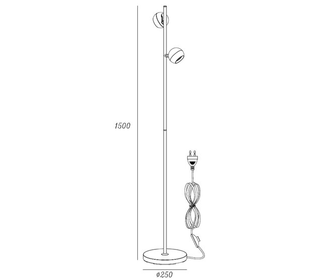 LED Stehleuchte Bolero mit 2 Lichtern in Schwarz, GU10-Fassung, max. 35W, Stahl, mit Fußschalter, verstellbare Spots, 25×25×150cm