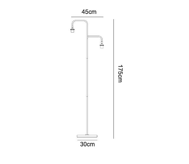 LED Stehleuchte Dajano mit 2 Lichtern in Schwarz/Gold, E27-Fassung, max. 40W, Stahl, mit Fußschalter, kombinierbar mit Glas- oder Stoffschirmen bis Ø30cm, 45×30×175cm